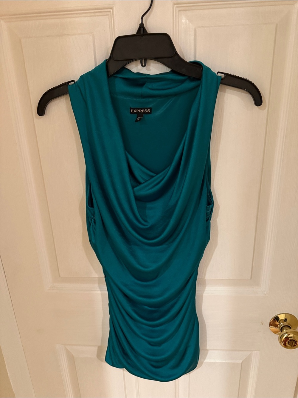 Express Teal Sleeveless Drape Neck Blouse